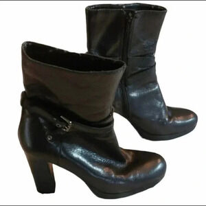 Nine‎ West Varina 7M black leather 4” heeled ankle moto boots